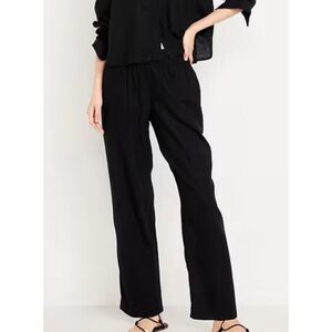 NWT Old Navy High Rise Straight Linen Rayon Pants Size MP Black Resortwear 26”